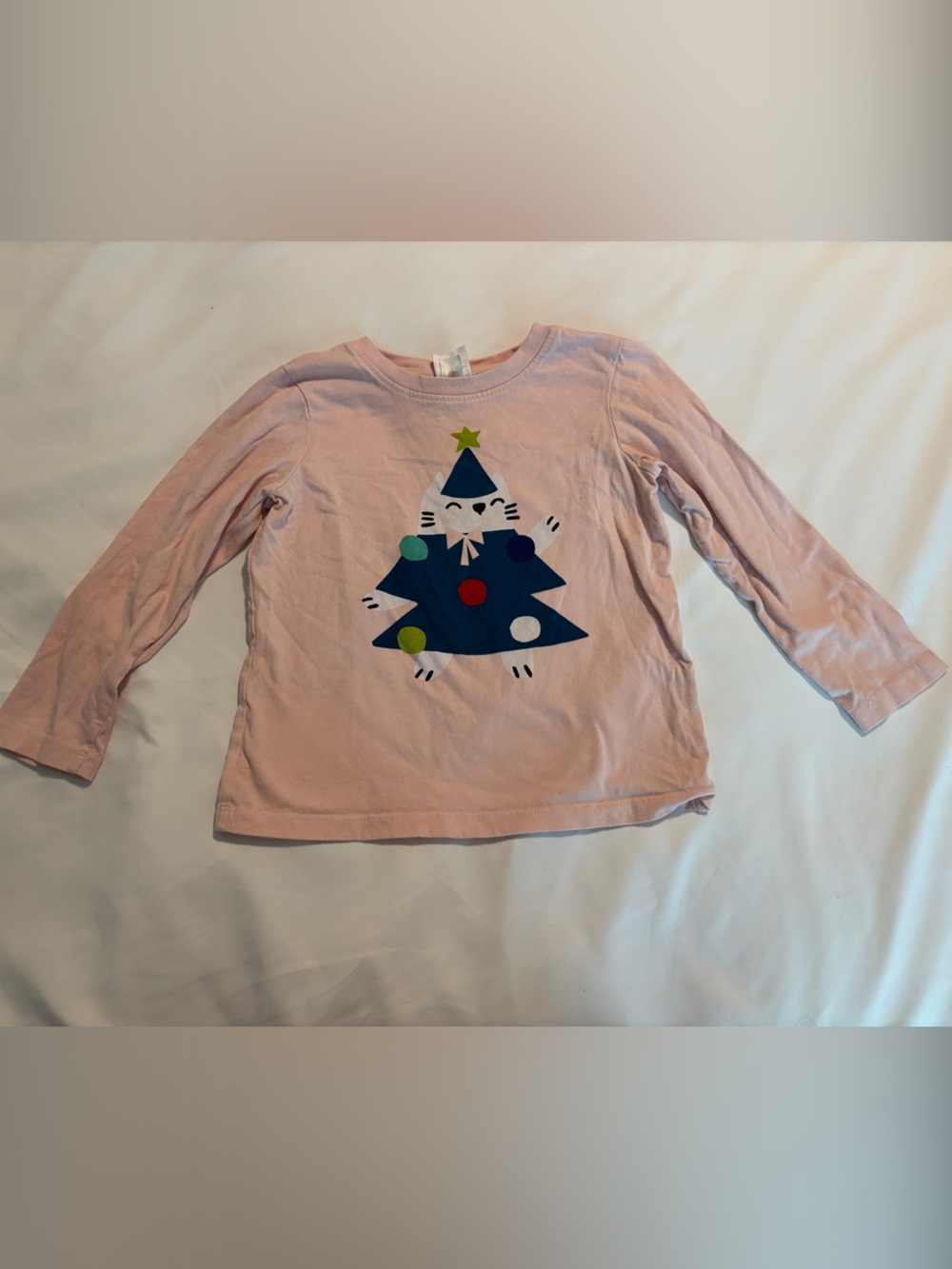 Hanna Andersson Pink Long-Sleeve Tee with Navy Tree Cat Graphic